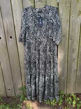 Black Floral Tiered Dress, 100% natural